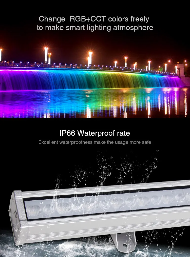 72W RGB+CCT LED Wall Washer Light Outdoor DC24V Waterproof DMX512 RDM Color Changing Party Stage Light RGBW Linear Bar Light