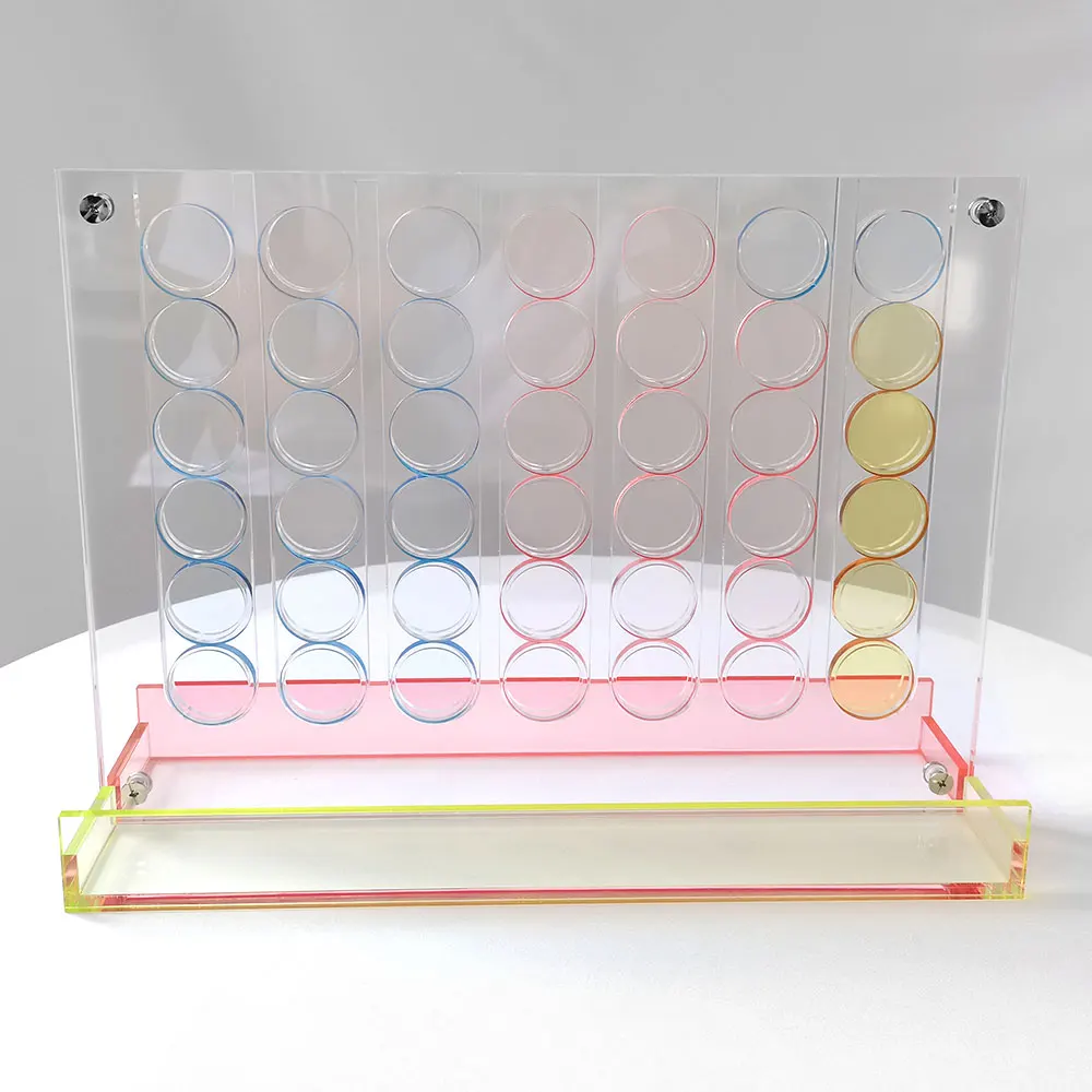 Acrylic Connect 4 Neon Pop Board Game Strategy Game Set ٻن رنگن سان ٻارن جي عمر 6 ۽ مٿي 2 رانديگرن لاءِ