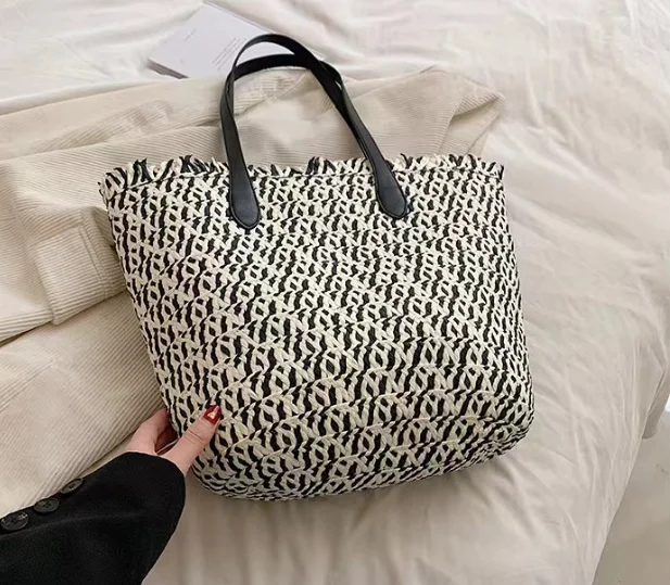 New woven one color woven bag fashion one shoulder paper rope peach pendant leisure beach women bag