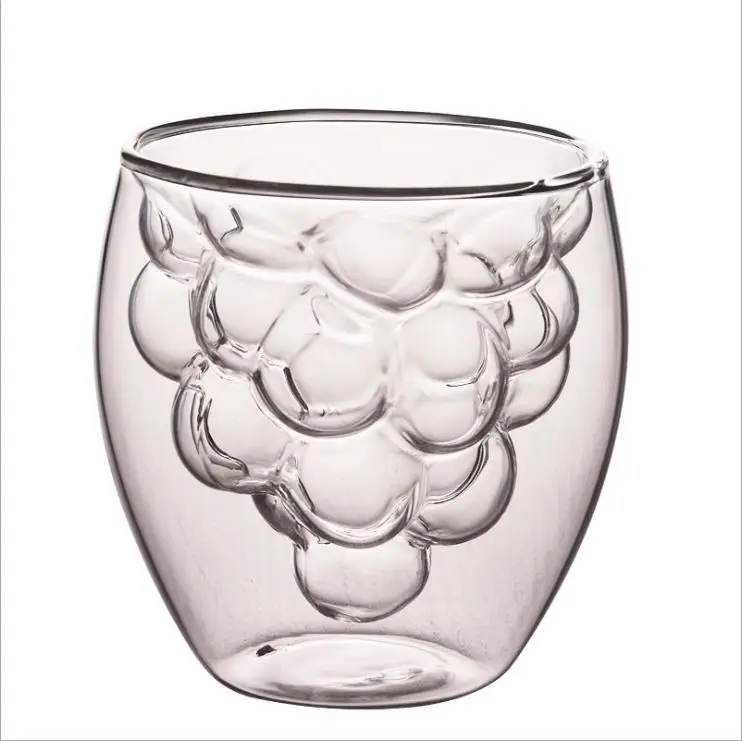 Custom Shape Logo Cold Drinking Glass Cup Strawberry Grape Peach Pineapple Fruit Shaped Double Wall Cup