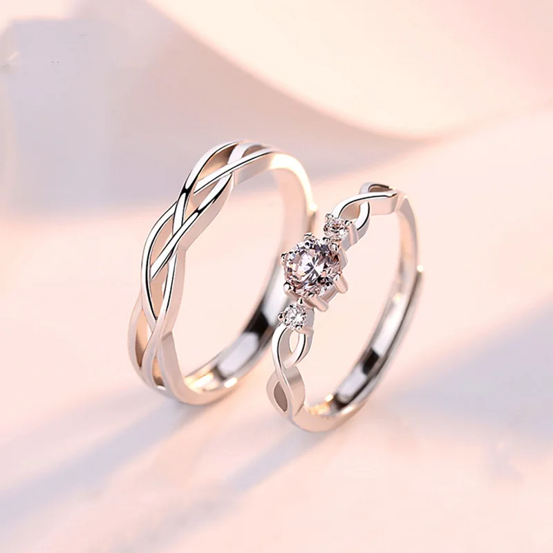 sterling silver jewelry couple engagement wedding diamond 925 sterling silver rings adjustable