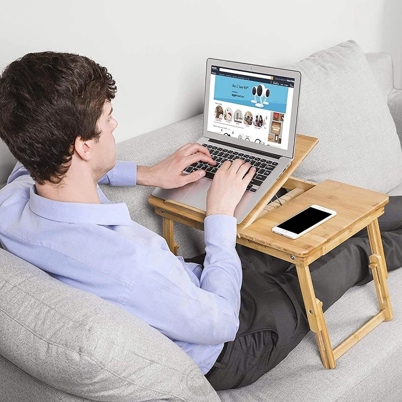 Portable Bamboo Wooden Adjustable Laptop Stand Practical Wood Laptop Table Desk