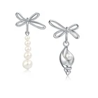 Dangle Simple Personality Copper And White Gold Plated Bow Asymmetric Conch Dangle Pearls Earrings