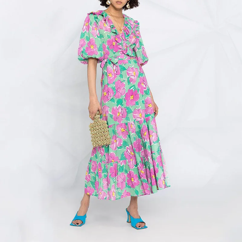 V-neck Short-sleeved Holiday Style Wrap 