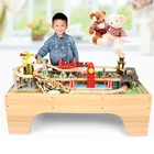 Train Train 100 Pieces Wooden Puzzle DIY Building Block Toys Large Beech Train Track Set Toy
