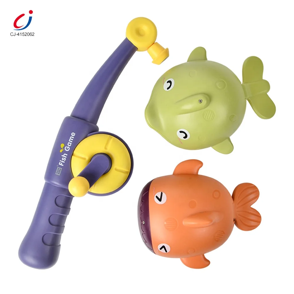 Chengji high quality wind up swimming fish game bath toys baby plastic bathtub magnetic fishing toy set