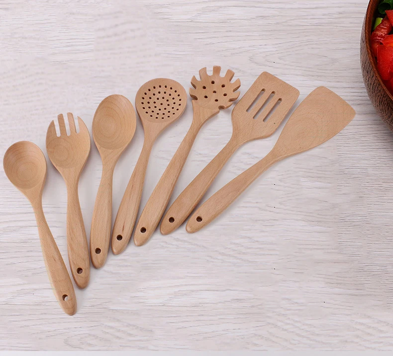 Wooden Spoons for Cooking Nonstick Wood Kitchen Utensil Cooking Spoons Natural Wood Kitchen Utensils Set Of 7 PCS