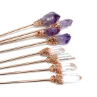Gift Wholesale Good Price Natural Amethyst Clear Quartz Crystal Crafts Hairpin For Reiki Gift
