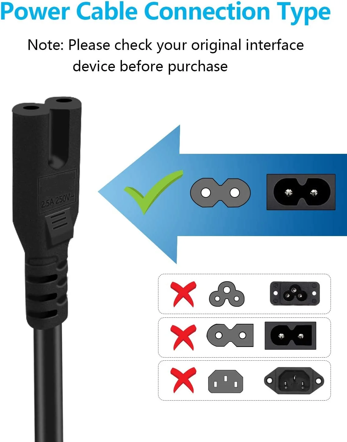 Iec 60320 Iec320 C7 A Bs1363 Uk Cable De Alimentación De 2 Ranuras Para