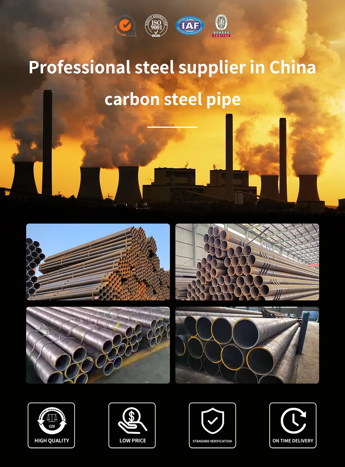 Astm A53 A106 Grade B Seamless Steel Tube Outer Diameter 400mm Round