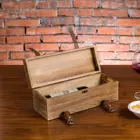 Gift Vintage Brown Wood Single Bottle Wine Gift Box With Leatherette Straps