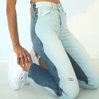 Jeans Women Vintage Denim Pants High Fashion 2 Tones Front Light Wash Back Dark Wash Denim Jeans With Zipper At Side
