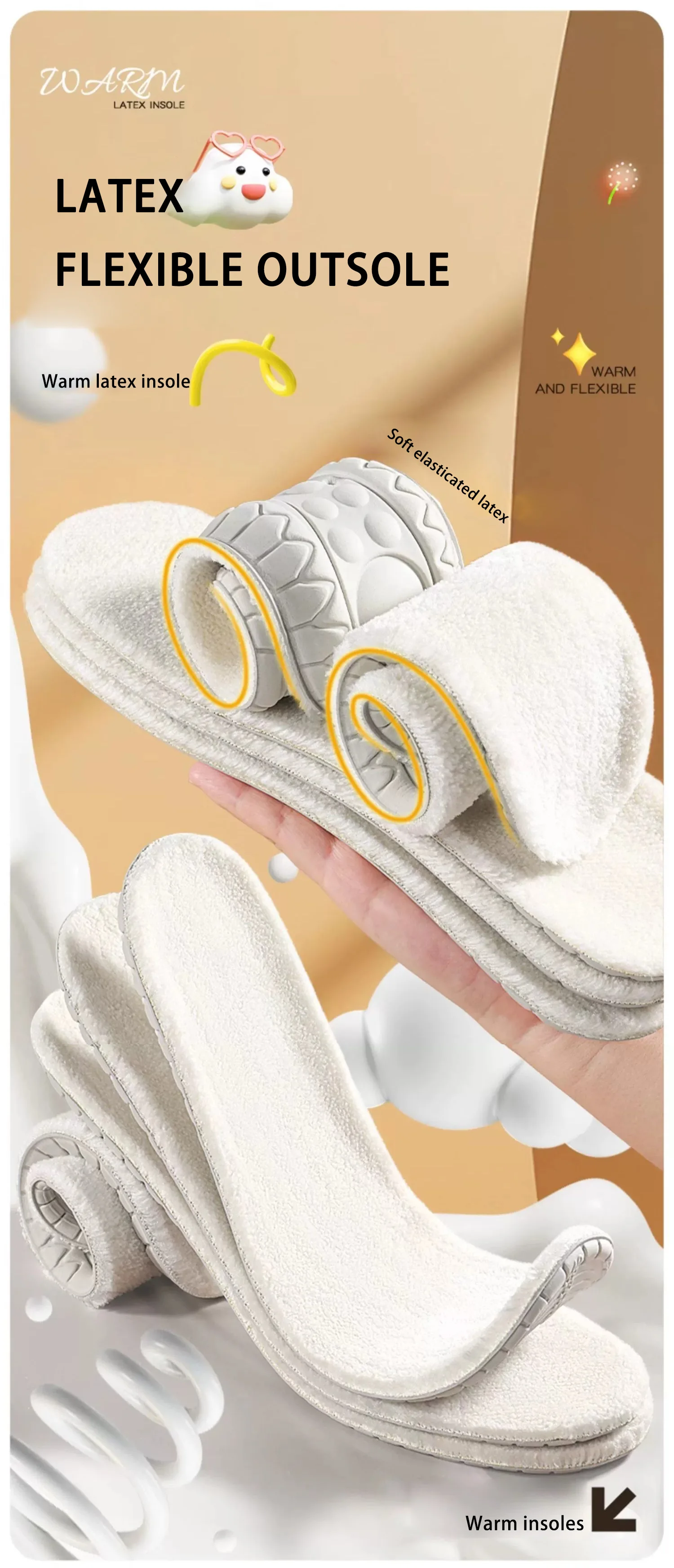 Winter Plush Latex Insoles for Snow Boots, Odor Prevention & Soft Thermal Comfort Winter Plush Latex Insoles for Snow Boots, Odor Prevention & Soft Thermal Comfort