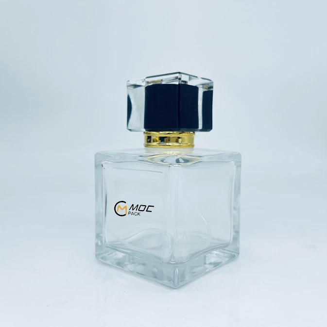 product stock 100ml  square transparent glass perfume bottle bayonet spray empty bottle with crimp neck acrylic cap-25