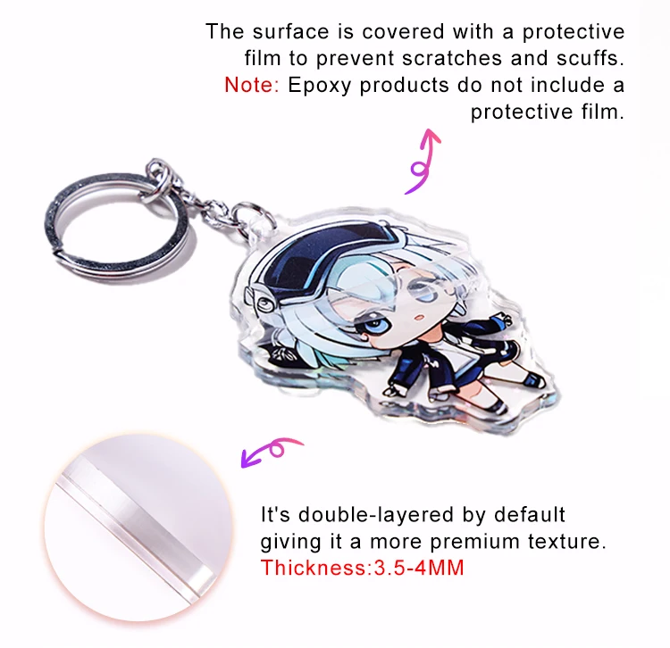 Hot Sale Customized Heart Keychain Front Side Digital Printing Cartoon Epoxy Resin Acrylic Plastic Charms manufacture