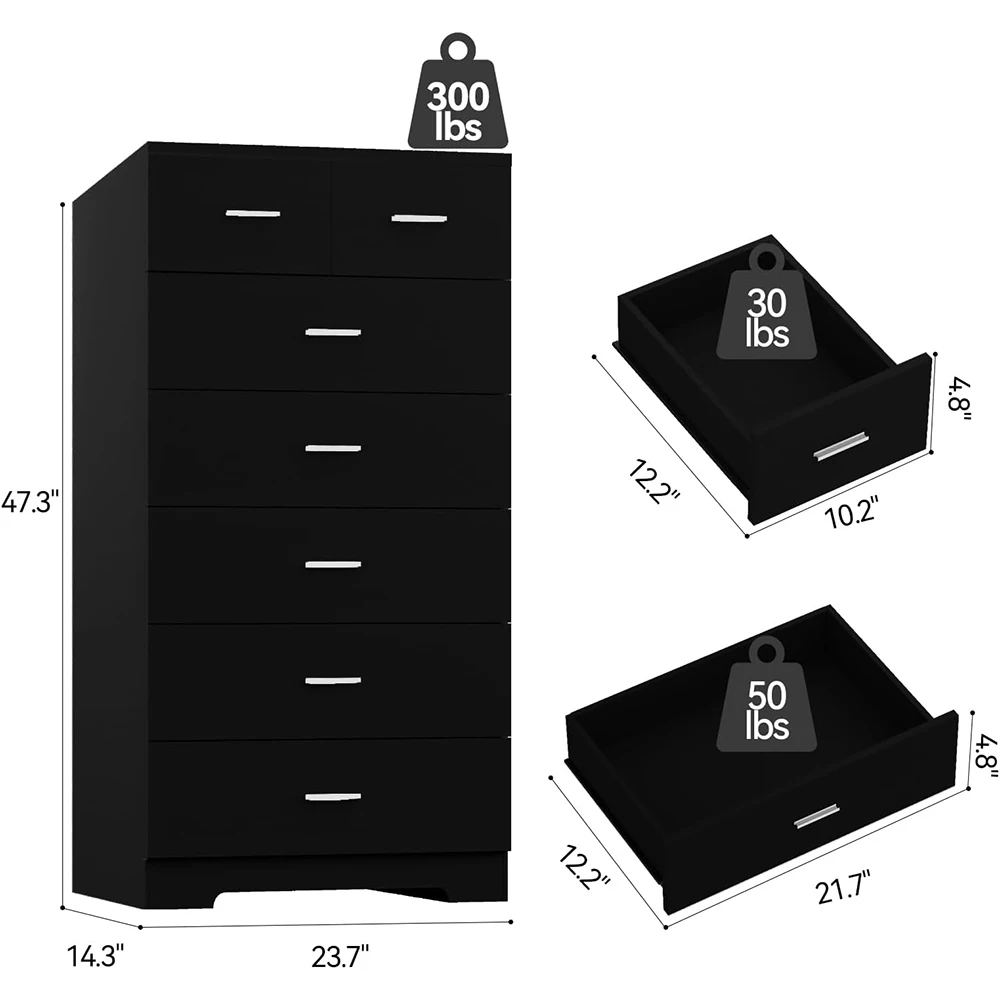 product nu deco 473 tall dresser bedroom chests drawers charging station 7 drawer metal slide rail modern wood closet organizer large-3
