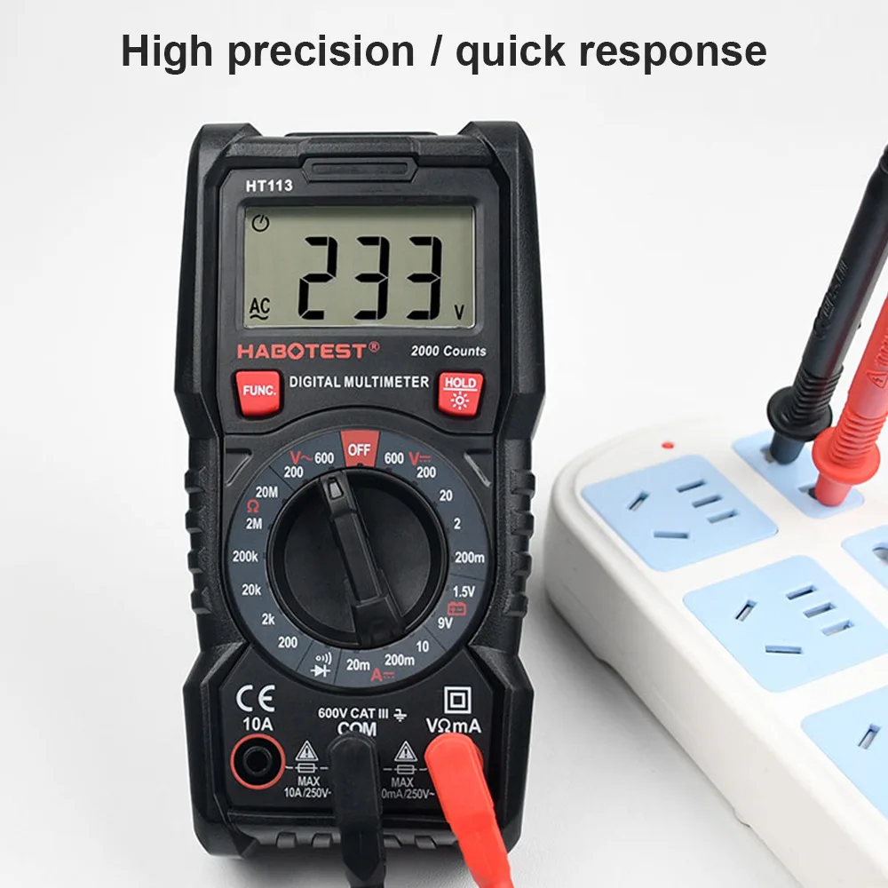 Habotest HT113C Digital Multimeter with Safety Rating CAT III 600V ABS Material and Low Battery Indicator