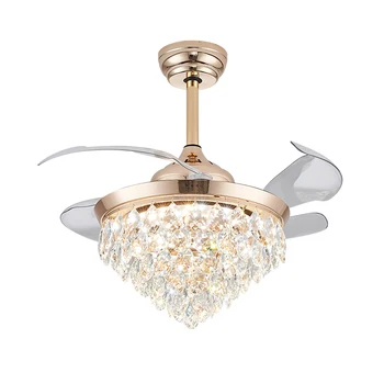 Modern minimalist crystal ceiling fan 36 inch 42 inch smart led fan lamp bedroom with lamp and crystal ceiling fan