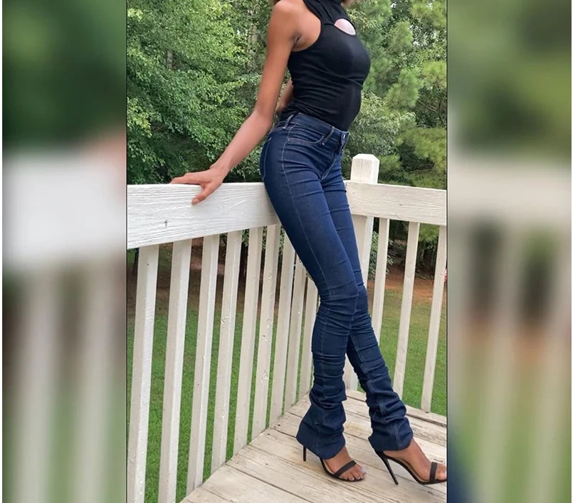 Stacked Leg Denim Pants 