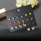 Stud Wholesale Jewelry 9 Pairs Of Earrings Cute Animal Color Diamond Pearl Stud Earrings Set