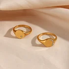 Gold Disc Crescent Moon Star Stainless Steel Gold Plated Zircon Pvd Engagement Ring