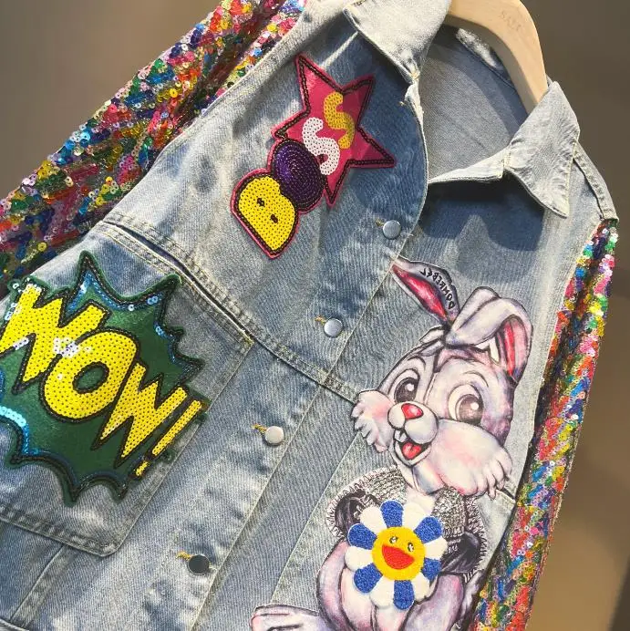 Comic Denim Jacket Men's Women's Pullover Coat Spring Clothing
