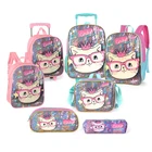 School Bags Pink Kids School Bags Custom Popular Cartoon Kids Girls School Trolley Backpack Bags Set