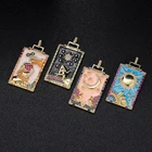 Plated Custom Trendy Rectangle Moon Star Sun Element Enamel Tarot Card 14K Gold Plated Pendant