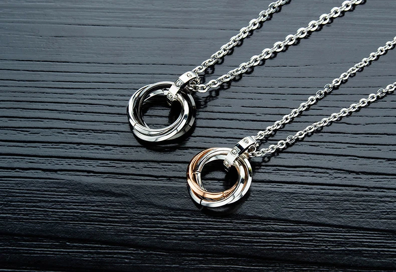 stainless steel necklace for couples double ring valentine's day gift steel jewelry couples necklace pair