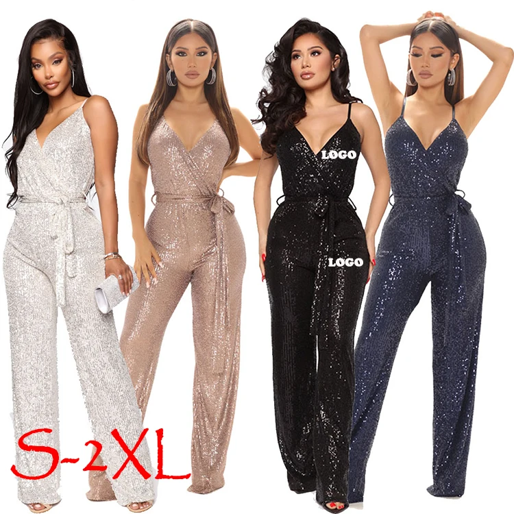 fashionable sleeveless sequined slim jumpsuit