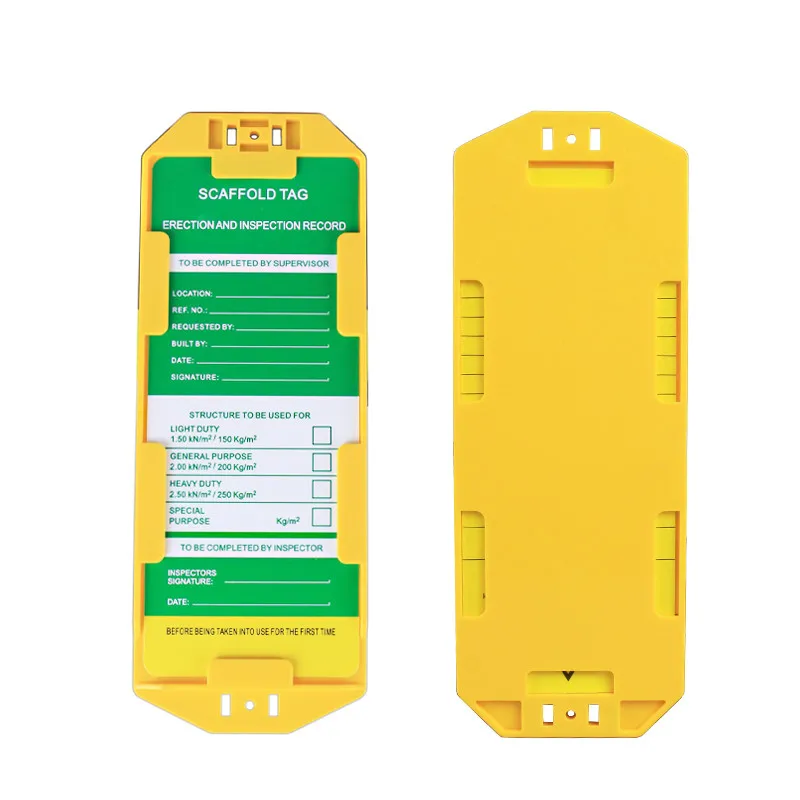 OEM manufacturer yellow Scafftag tag holder With PVC safety signs for mark the scaffolds Industrial Lockout tagout