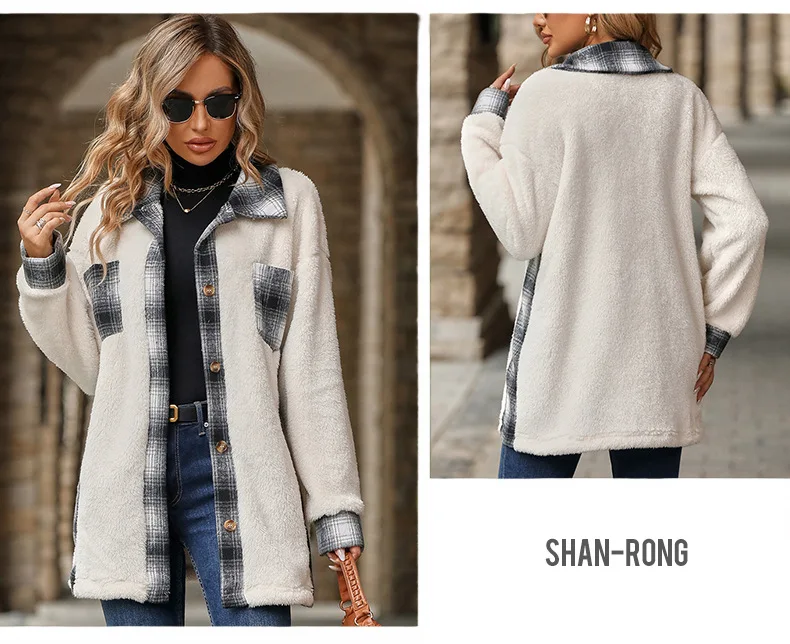 High quality wholesale 415gsm thickened double wool winter fur fleece coat thick warm pile pocket fleece jacket for women