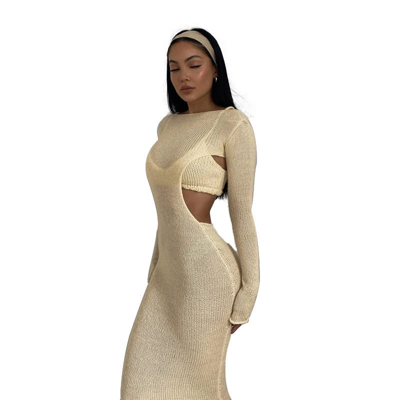 Backless Knit Dress With Vest 