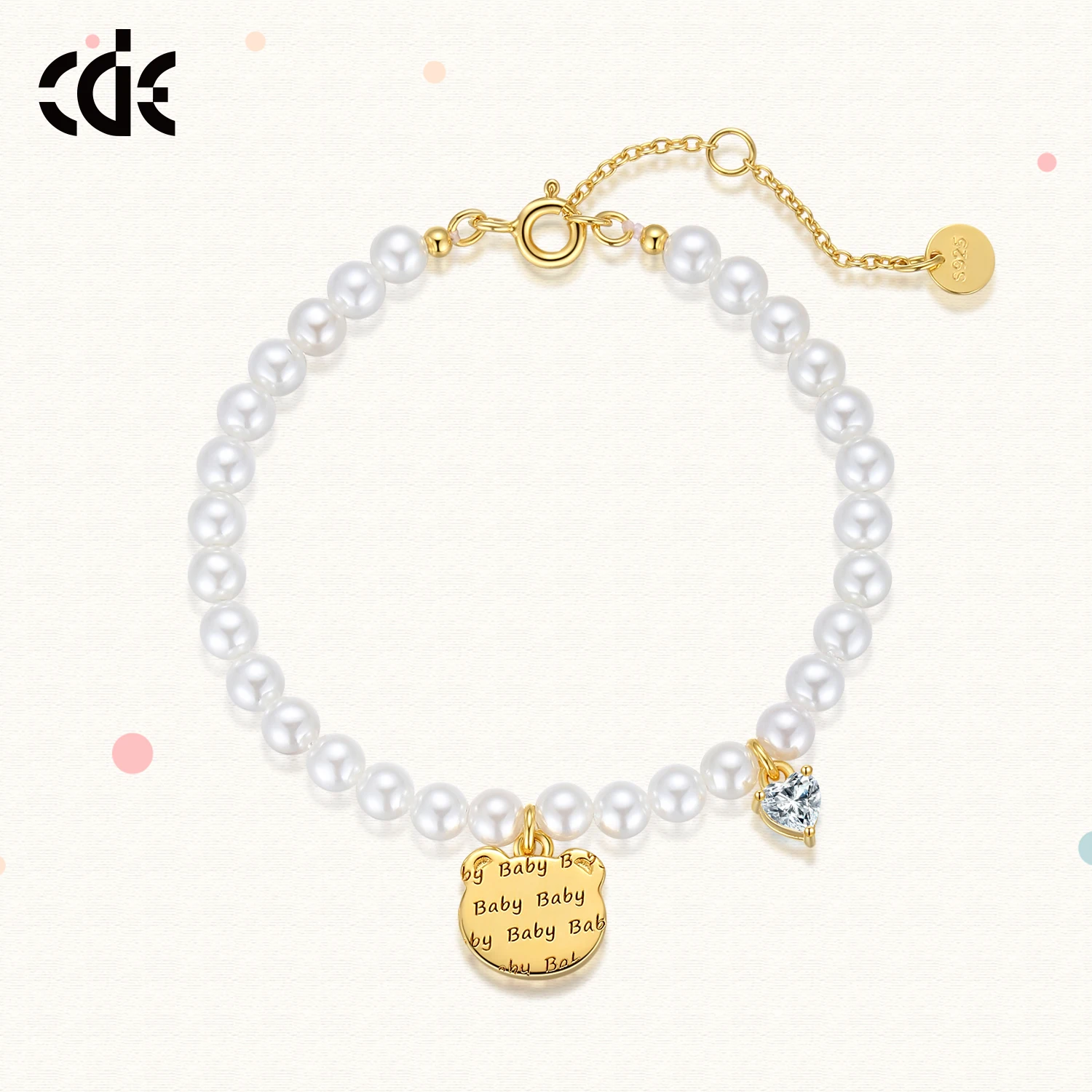 CDE YB0782 925 Sterling Silver Jewelry Wholesale Shell Beads Bracelet 18K Gold Plated Little Bear Pendant Pearl Charm Bracelet