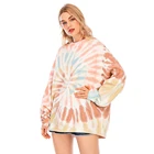 Hoodie Manufacturers Wholesale OEM ODM Tie Dye Color Block Round Neck Custom Cotton Fleece Hoodie Woman