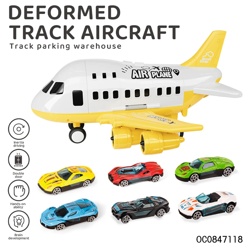 Educational toy plane china trade for kids learning boys with 6pcs alloy car toy