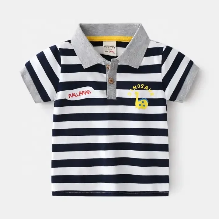 Boys Short Sleeve Polo Shirt, Button Closure, Knit Stretch Stripe T-Shirts for Kids and Teens 2-12 Years