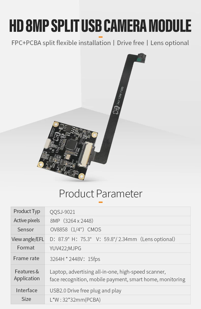 DGZX OEM Usb2.0 Wide Angle Aberration Free Lens 8MP OV8858 Camera Module for QR Code Scanner Document Scanner插图 DGZX OEM Usb2.0 Wide Angle Aberration Free Lens 8MP OV8858 Camera Module for QR Code Scanner Document Scanner插图