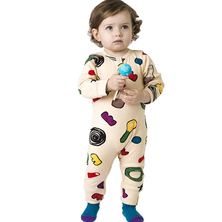 Customized comfortable thick daily wear baby winter romper high quality cute pattern baby rompers custom print with buttons