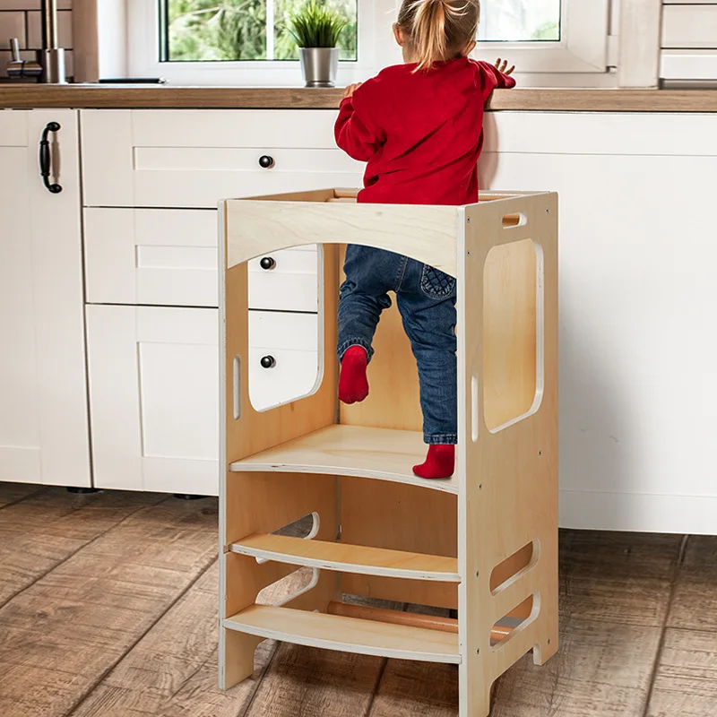 Escabeau d'aide à la cuisine pliable, tour d'apprentissage en bois Montessori pour enfants avec tableaux noirs pour les détails des tout-petits