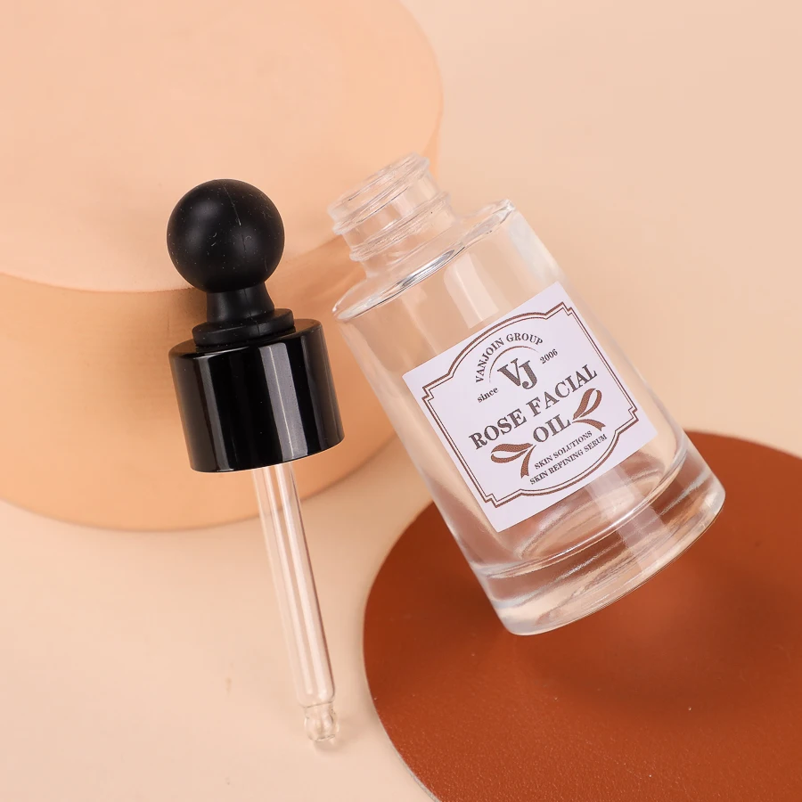 High Quality Personal Care Body Hair Oil Serum Container 30ml Clear Essential Oil Conical Glass Dropper Bottles Rubber Lid