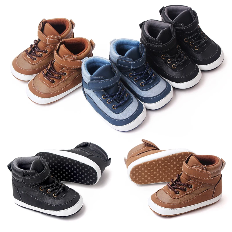 High Top Dark PU Surface Warm Boy Baby Autumn and Winter Thermal Walking Shoes details