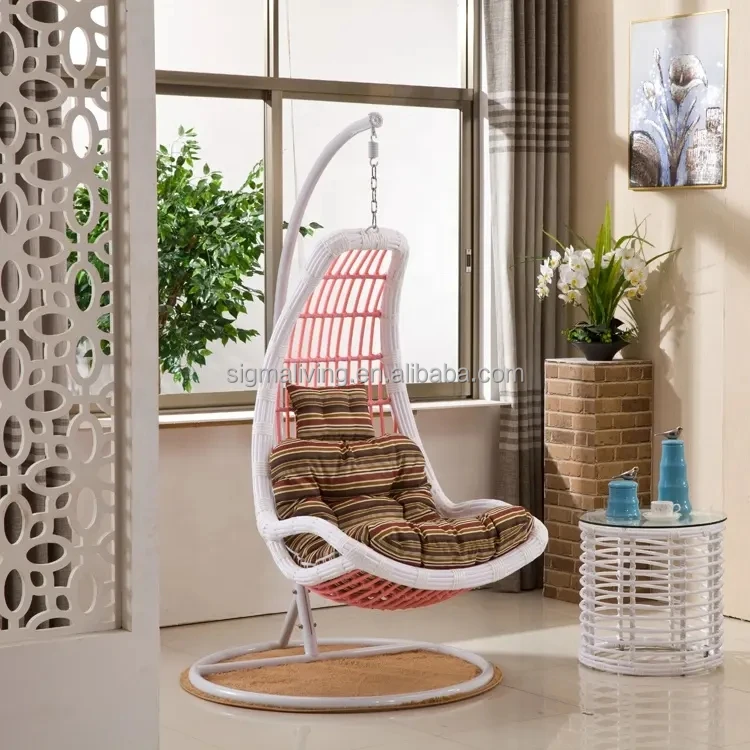 Garden Hanging Rattan Chair Patio Swing Chair With Stand Indoor Outdoor Furniture