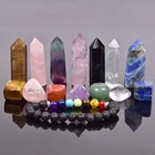 Custom Natural Crystal Stones For Healing Wooden Box Set Charm 7 Chakra Point Stones Kit For Meditation