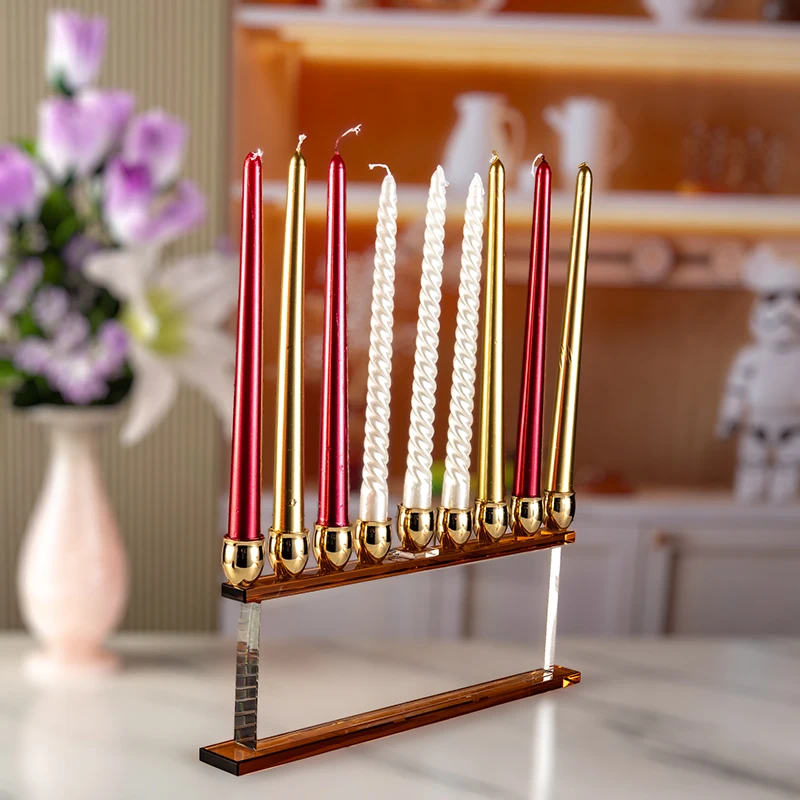 product small bridge cyrstal 9 pillar flat wedding center glass candle holder home decoration high end crystal candle holder-5
