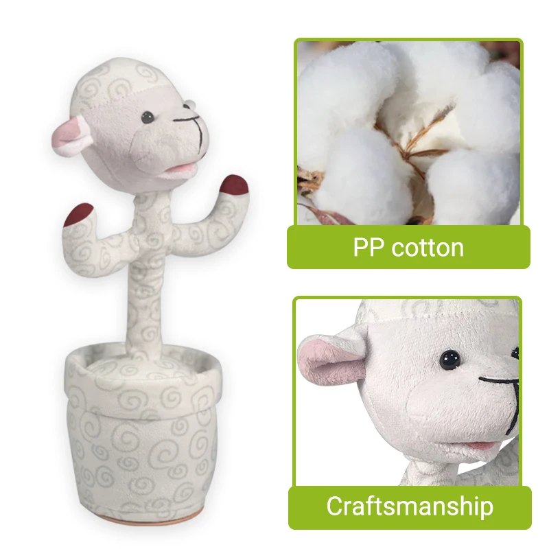 OEM Cute Stuffed Flowerpot Dance Cactus Sheep Farmer Animal Series Dancing Plush Toy with LED Light