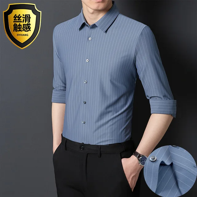 Men's Professional High-End Black T-Shirt Long Sleeve Anti-Wrinkle Non-Iron Dress Shirt for Spring and Autumn Business Attire