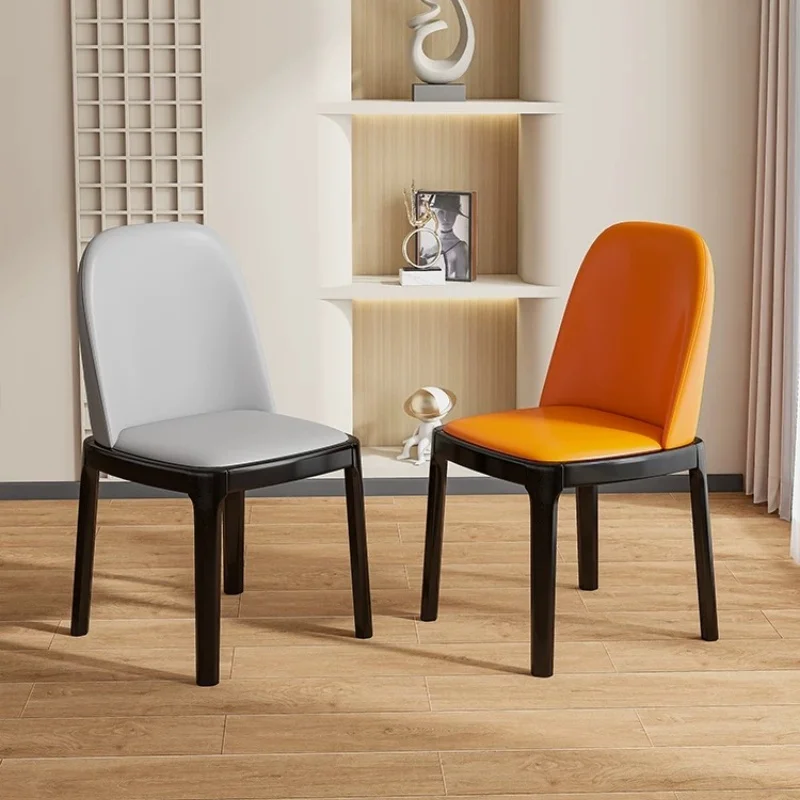 Modern Dining Room Furniture Comfortable Leisure Orange Dining Chairs Armless Classic Oaken Frame Leg Leather Restaurant Chair