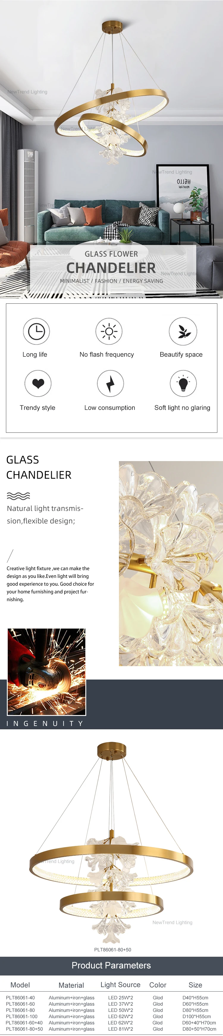 plt86061 modern style aluminum iron glass indoor decoration hotel livingroom villa led luxury pendant light-0