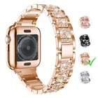 Diamond Band Women Fashion Bling Diamond 3 Beads Stainless Steel Band Strap Metal Watchband For Apple Watch